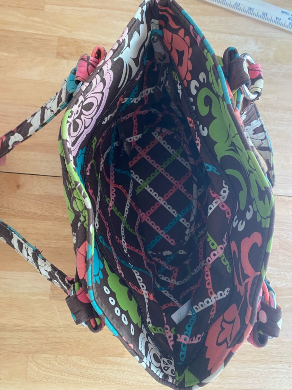 Vera Bradley Lola Quilted Floral Large Shoulder Purse in Brown and Pink - Picture 6 of 16